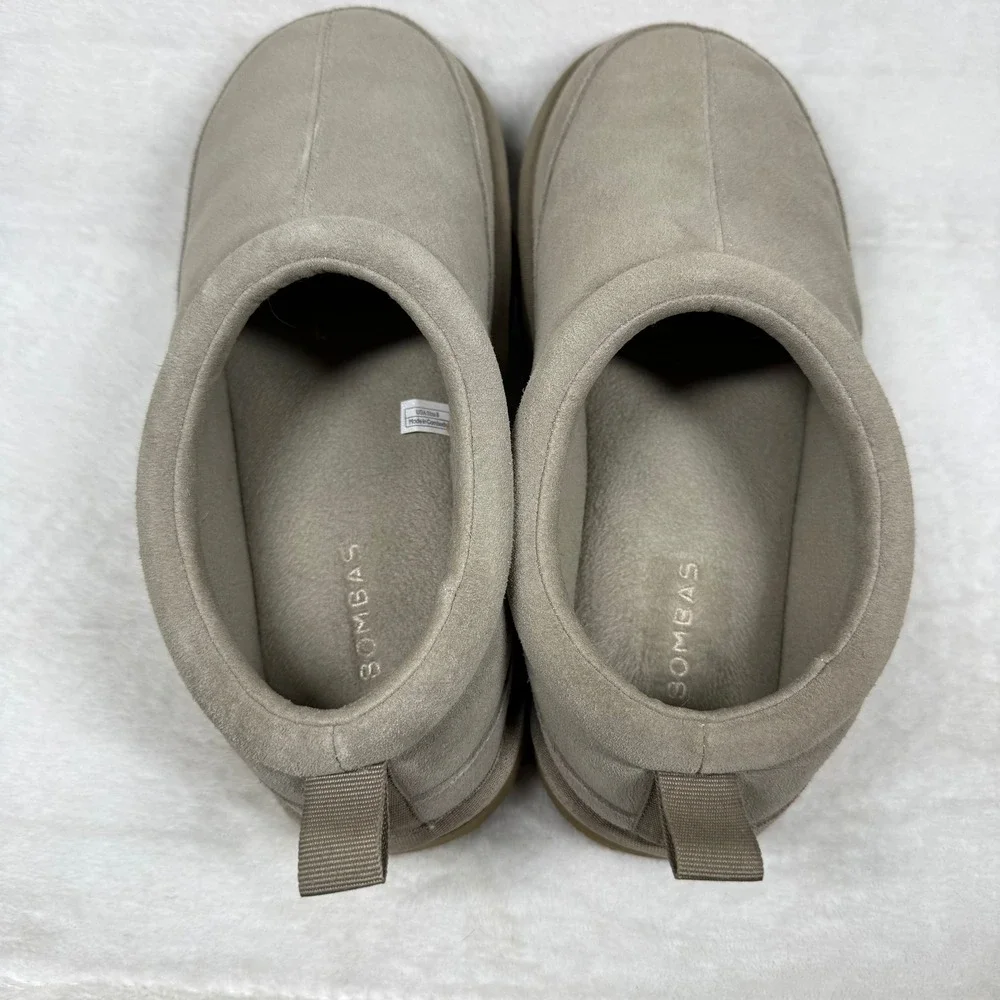 Bombas Sunday Slipper Mens Size 9 Suede Sherpa Lined Greige Taupe House Shoes